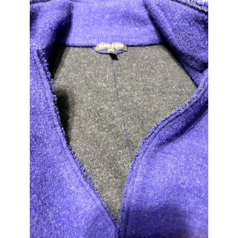 Eileen Fisher Royal Blue Purple Boiled Merino Wool Fringe Jacket Size Medium - Picture 10 of 13